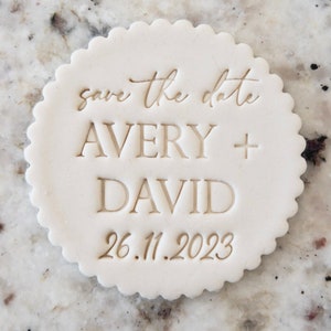 Save The Date CUSTOM Names and Date Cookie Biscuit Stamp Fondant Cake Decorating Icing Cupcakes Stencil Wedding Clay