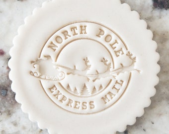 North Pole Express Mail 2 Cookie Biscuit Stamp Fondant Cake Decorating Icing Cupcakes Stencil Christmas