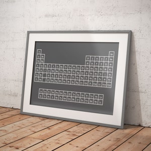 White and Grey Periodic Table of Elements Print | Minimalist Style