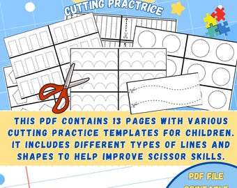 Printable PDF File, Scissor Cutting Practice Worksheet, Preschool worksheet, Fine motor skill activities, Preschoolers, Cutting Practice