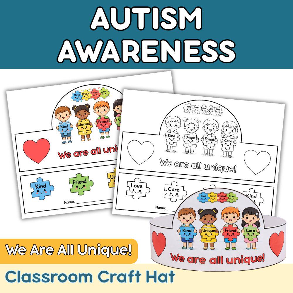 Autism Awareness Hat Craft Printable | Digital Download Puzzle Crown ...