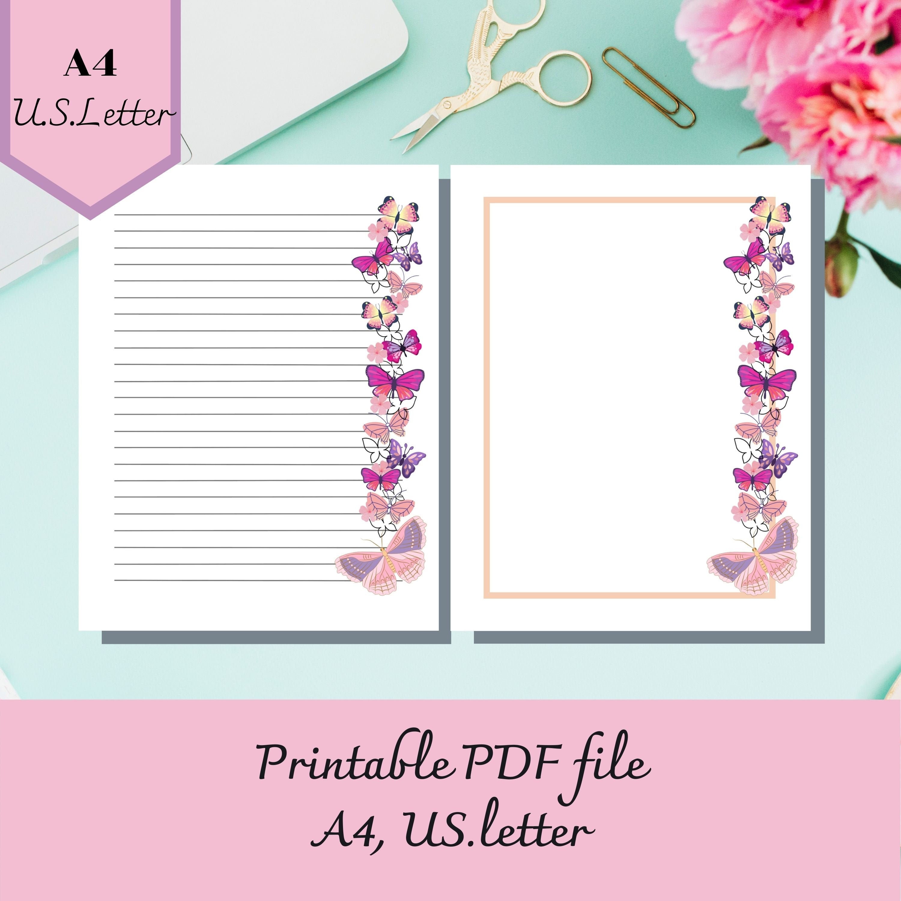 Butterfly Note Paper Butterfly Printable Paper,butterfly Lover Gift, Printable Stationary ...