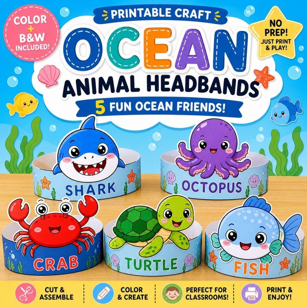 37 Super Cute Sea Turtle Crafts for Kids They Will Love 14 Ocean Animal Headbands Craft Printable Shark Octopus Crab Turtle…