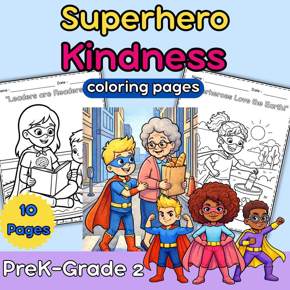 Superhero Kindness Coloring Pages for Kids | SEL Printable Worksheets ...