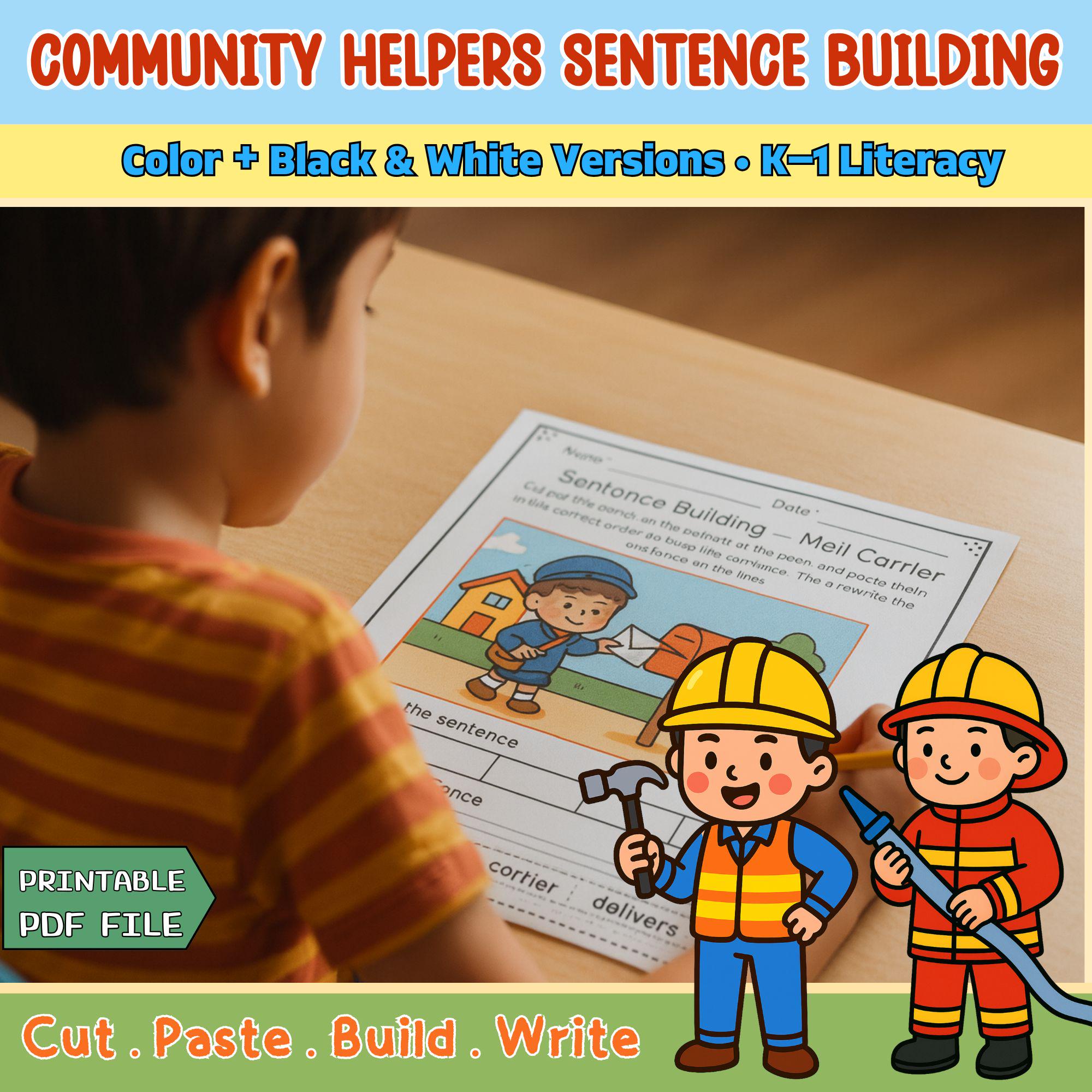 Community Helpers Sentence Building Worksheets | Cut & Paste Activities ...