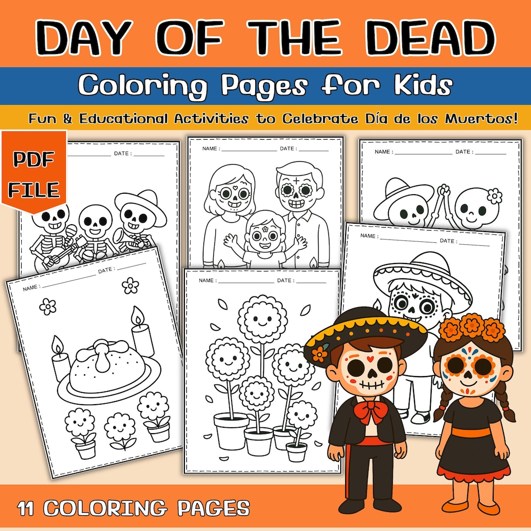 Day of the Dead Coloring Pages for Kids | Día De Los Muertos Printable ...