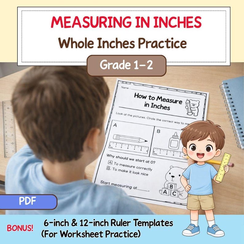 Us Ruler Inch Worksheet Measuring in Inches Worksheets | 1st Grade Math Measurement | Printable ...