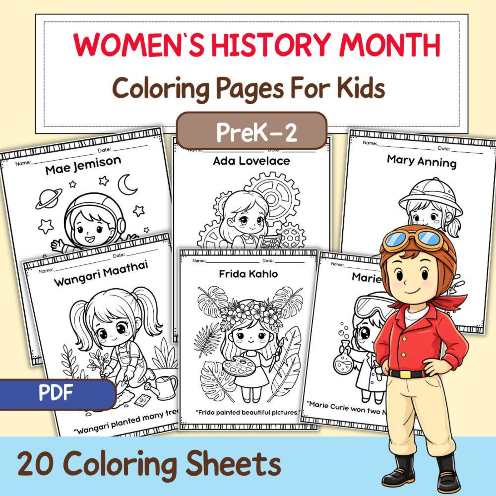 Women’s History Month Coloring Pages for Kids | 20 Inspiring Women ...