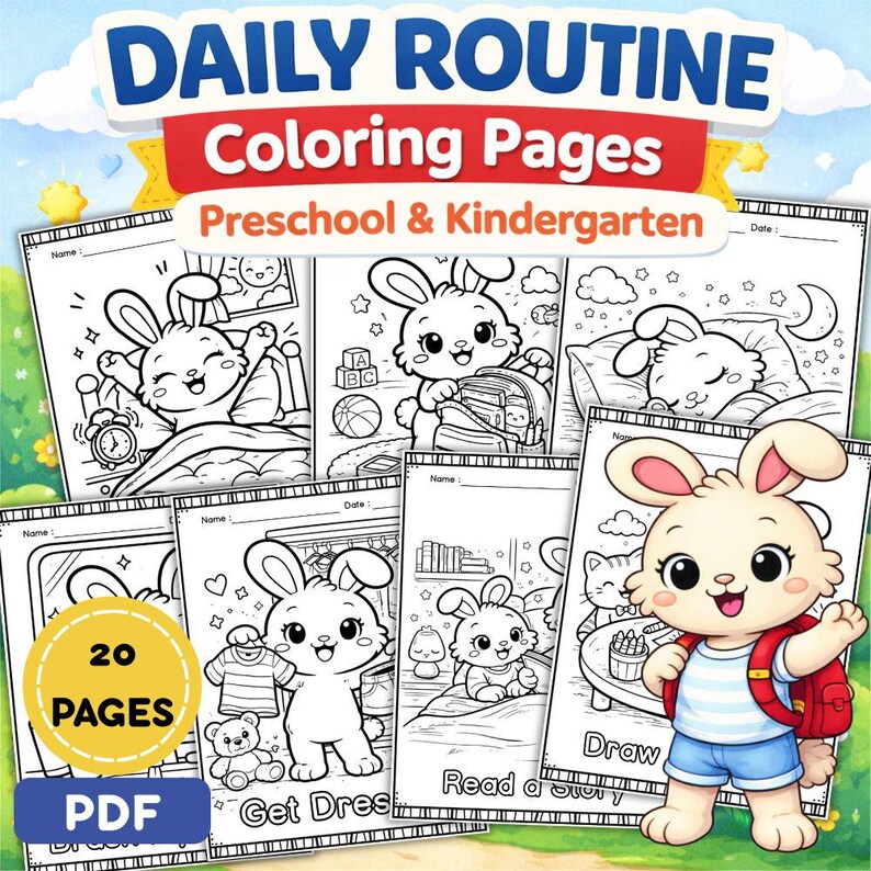 Daily Routine Coloring Pages for Preschool & Kindergarten | Morning to ...