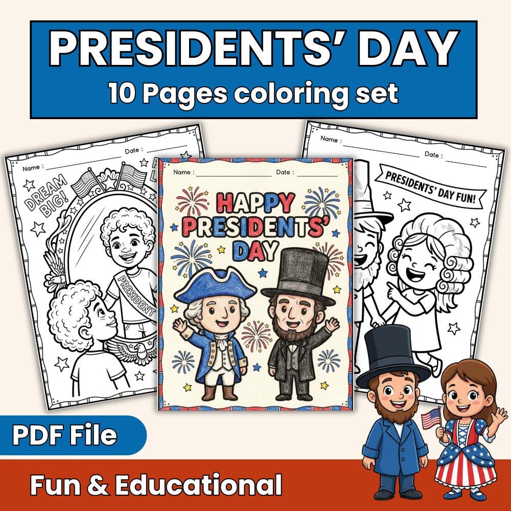 Presidents Day Coloring Pages Kids, Printable February Activity