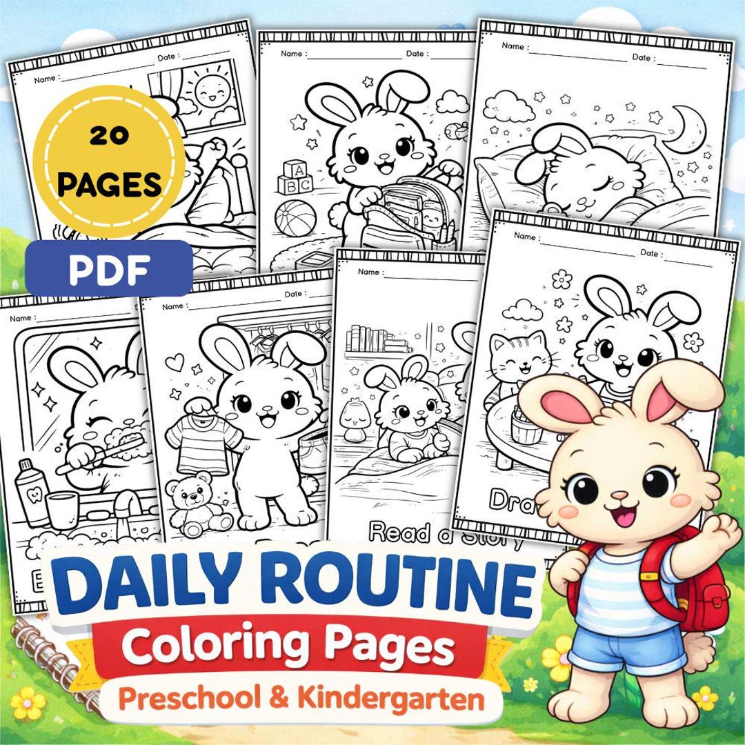 Daily Routine Coloring Pages for Preschool & Kindergarten | Morning to ...