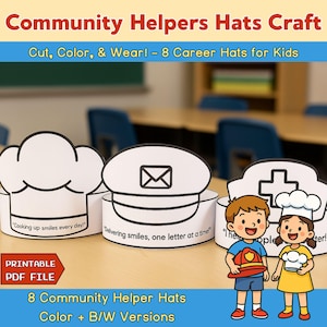 Chapéus de Profissionais da Comunidade | Tiara de Papel | Atividade de Recorte e Colagem | Artesanato Infantil em PDF