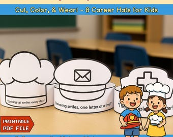 Manualidad de sombreros de ayudantes de la comunidad / Diademas de papel / Actividad de recortar y pegar / Manualidad infantil en PDF