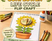 Sunflower Life Cycle Flip Craft Printable, Plant Life Cycle Activity, Spring Science Worksheet, Homeschool PDF