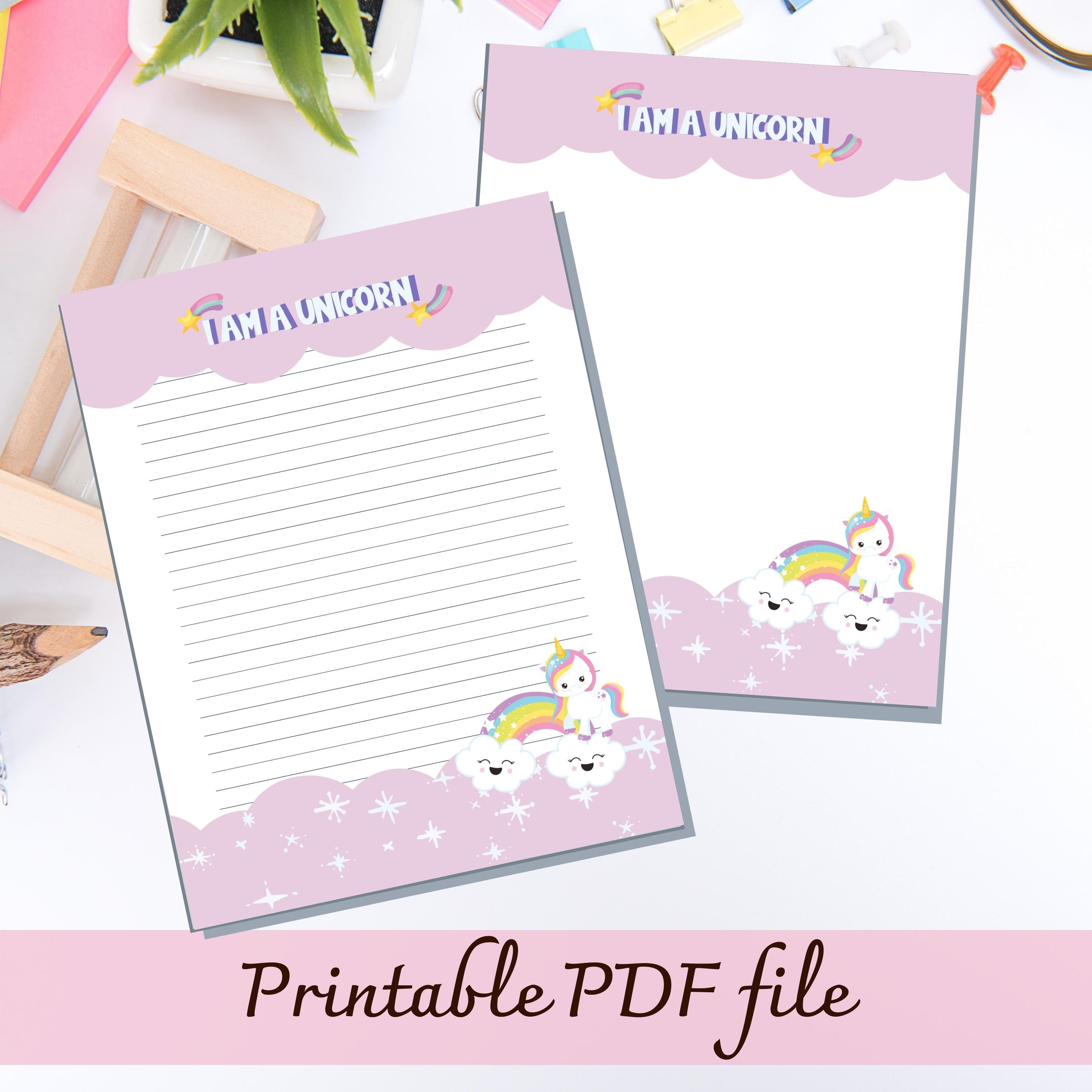 unicorn writing paper printable unicorn notepad instant etsy