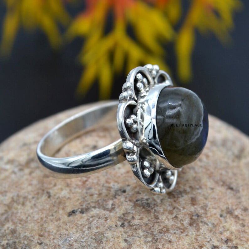 Labradorite Ring,925 Sterling Silver Ring,Boho Ring,Handmade Silver Gemstone Statement Ring,Hand Crafted Stamped Women Silver Jewelry Ring