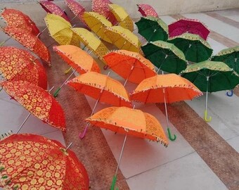 Wholesale Lot Multi designed Indian Home Decoration Gold Printed Wedding Umbrella Sun Parasols Handmade Umbrella Decorations