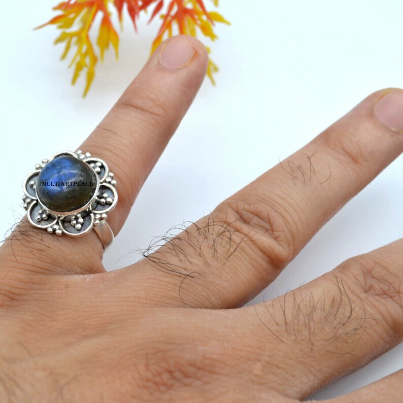 Labradorite Ring,925 Sterling Silver Ring,Boho Ring,Handmade Silver Gemstone Statement Ring,Hand Crafted Stamped Women Silver Jewelry Ring