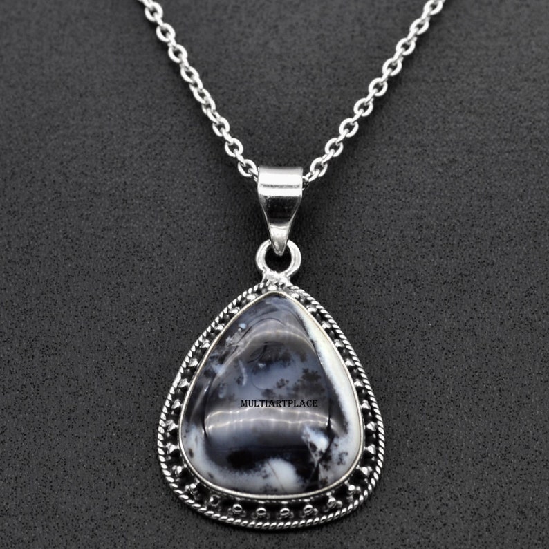Dendrite Opal Gemstone Necklace 925 Sterling Silver Women Artisan Necklace Jewelry Silver Necklace With Pendant Handmade Silver Necklace