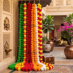 Artificial Marigold Garland for Backdrop Decor, Indian Wedding Flower Strings, Diwali Decoration, Pooja Floral Decor, Haldi Mehendi Party