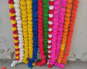 100 pc Indian Marigold Garland Strings: Yellow & Orange Diwali Wedding Decor