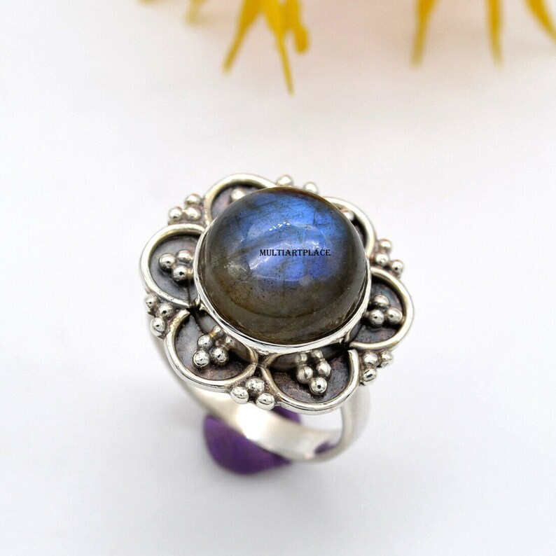 Labradorite Ring,925 Sterling Silver Ring,Boho Ring,Handmade Silver Gemstone Statement Ring,Hand Crafted Stamped Women Silver Jewelry Ring