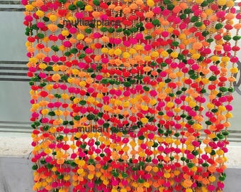 Handmade Pom Pom Garland, Indian Festival Decor, Wedding Backdrop Curtain, Bright Party Hanging Decor