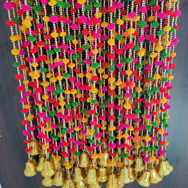 10 PC Wedding Party Decoration,  MIX COLOR  Indian Christmas Mehndi Decor, Backdrop,Pom Pom, Gota Hangings Tassels.