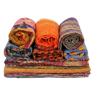 Vintage Kantha Quilts, Handmade Indian Cotton Blanket, Reversible Boho Throw, Gudri Bedspread, Patchwork Quilt