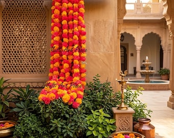 Multicolor Marigold Garland Set Artificial Flower Garland Indian Wedding Decor Diwali Decorations Haldi Mehndi Backdrop