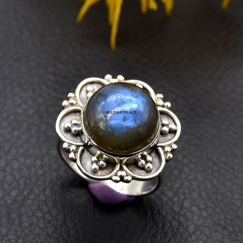 Labradorite Ring,925 Sterling Silver Ring,Boho Ring,Handmade Silver Gemstone Statement Ring,Hand Crafted Stamped Women Silver Jewelry Ring