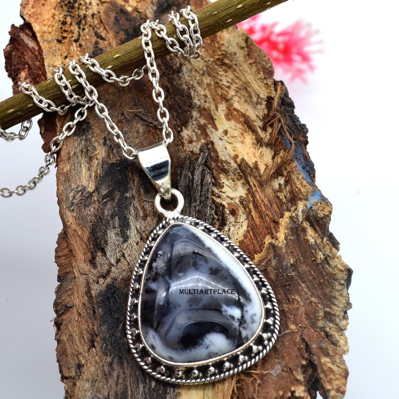 Dendrite Opal Gemstone Necklace 925 Sterling Silver Women Artisan Necklace Jewelry Silver Necklace With Pendant Handmade Silver Necklace