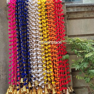 Multicolor Pom Pom Garland with Bells: Indian Wedding Mehndi Decor