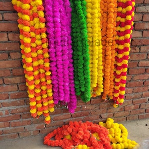 100 Pc Marigold Garland for Indian Wedding Decor Mehndi & Haldi  Decor Artificial Flowers Diwali Decoration Party Backdrop Decorative Flower