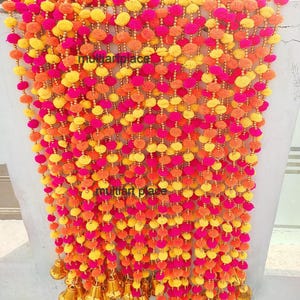 50 pc FREE SHIPING Pom pom home decor  Backdrop Decor Bell String,Indian Handmand Bell Garlands, Indian Wedding Haldi Sangeet Mehndi Decor,