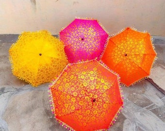 10 PC Lot Multi designed Indian Wedding Umbrella Vintage Sun Parasols  Umbrella Decorations Indian Home Decoration Gold Printed