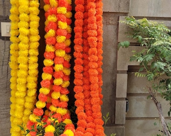 Artificial Marigold Garland Yellow Orange Flower Strings Diwali Decorations Indian Wedding Mandap Pooja Decor Festival Backdrop