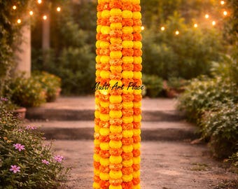 Artificial Marigold Garland Set, Multicolor Pom Pom Garland, Indian Festival Decor, Diwali Wedding Backdrop, Door Hanging Decor