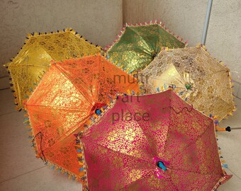Indian Wedding Decor Umbrella, Haldi Mehendi Ceremony Props, Rajasthani Brocade Parasol, Decorative Sun Parasol