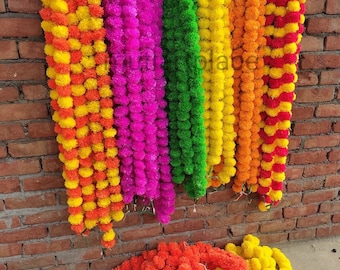 FREE SHIPPING Indian Marigold Flower Artificial Decorative Deewali Marigold Flower Garland Strings for Christmas Wedding Party Decoration