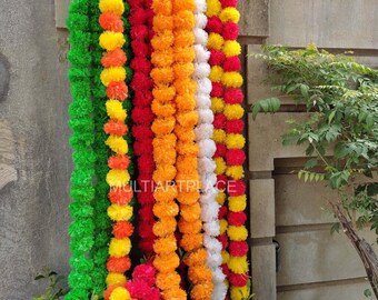 Indian Marigold Flower Artificial Decorative Garland Strings Wall Decorative Garlands String Wedding Party Decoration
