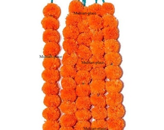 Marigold & Orange Mix Marigold Flower Garlands Decorative Flowers Strings fwedding mehndi party door hanging 5 feet