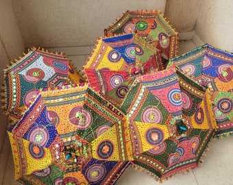 Handmade Indian Patchwork Umbrella, Colorful Boho Decor Umbrella, Mirror Work Parasol, Wedding Decor, Festival Hanging Decor