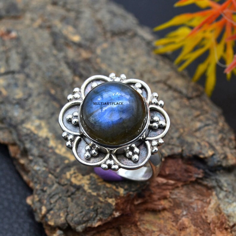 Labradorite Ring,925 Sterling Silver Ring,Boho Ring,Handmade Silver Gemstone Statement Ring,Hand Crafted Stamped Women Silver Jewelry Ring