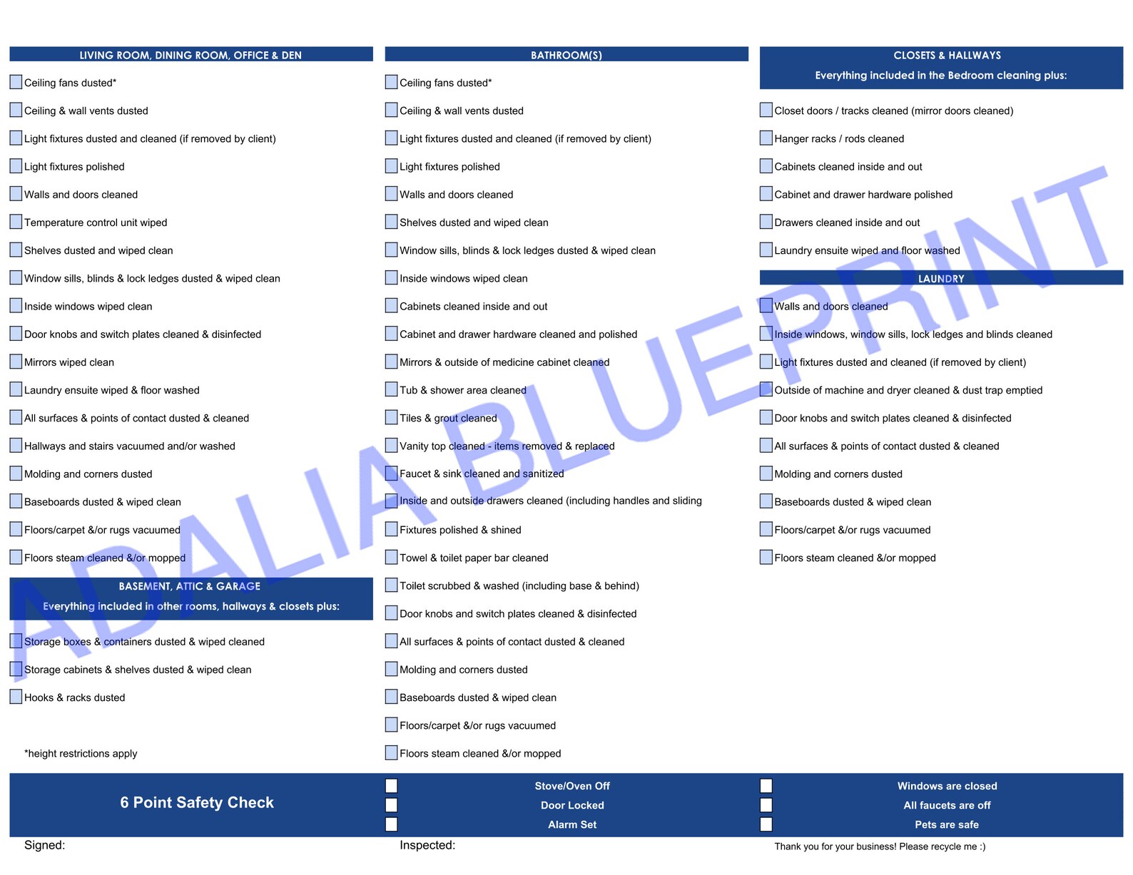 Post-construction Cleaning Checklist Blue printable - Etsy