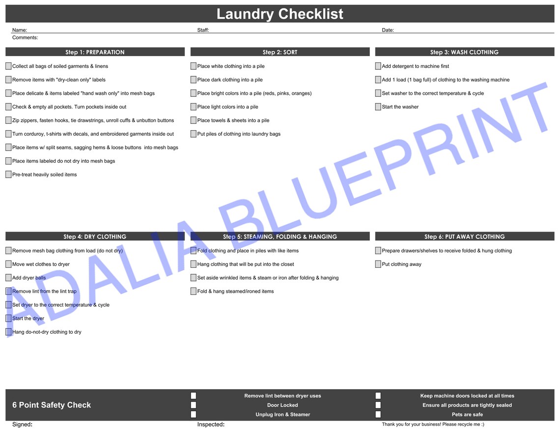 Laundry Cleaning Checklist printable Etsy Denmark