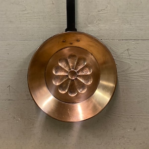 Vintage Copper and Steel Hammered Repoussé Flower Hearth Pan