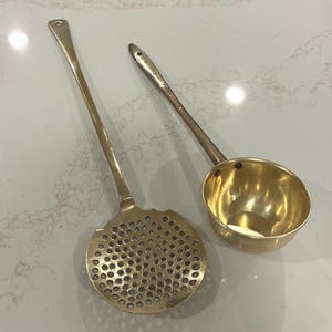 Vintage Brass Ladle and Strainer | Brass Kitchen Utensils
