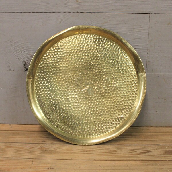 Vintage Hammered Brass Tray | Serving Tray | Centerpiece | Hanging Tray