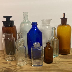 Antique Apothecary Bottles | Set of 11 | Medicine Bottles and Pharmacy Bottles | Collectible Glass Bottles